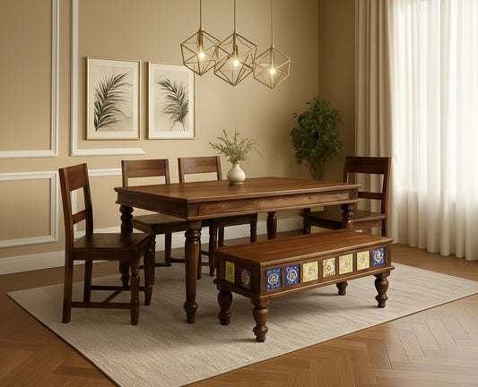 Casa Wooden Dining Table 6 Seater Set with Bench