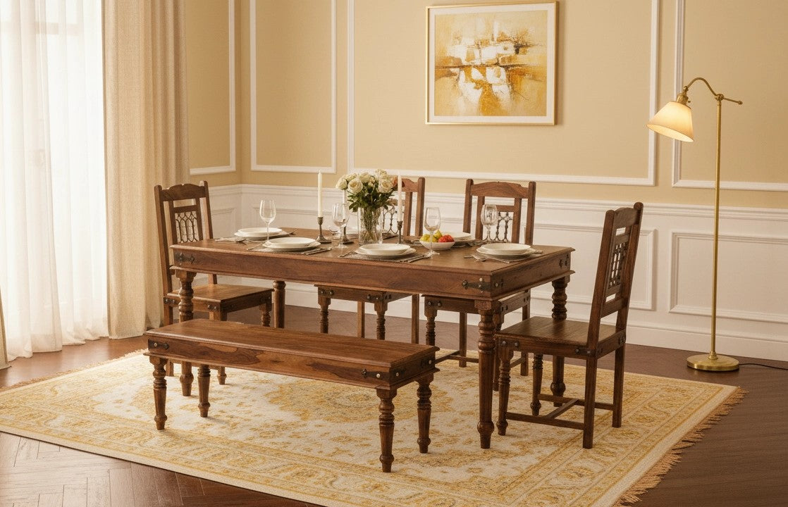 Lexus Wooden Dining Table 6 Seater Set With Bench