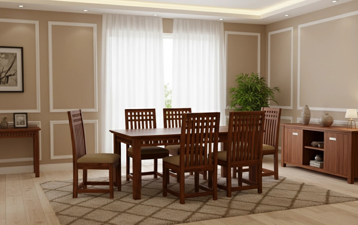 Adolf Wooden Dining Table 6 Seater Set