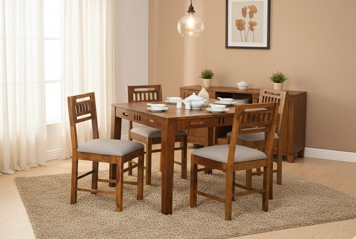 Grandeur Wooden Dining Table 4 Seater Set